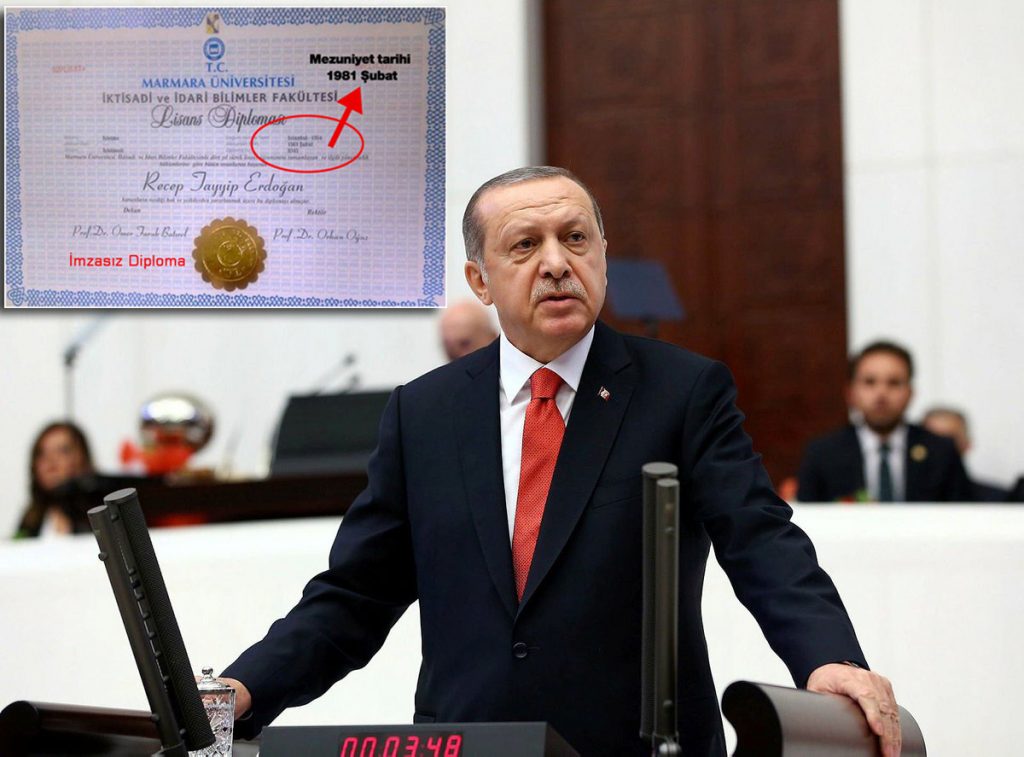 Recep Tayyip Erdoğan diplomasızdır, Cumhurbaşkanlığı meşru değildir! Kendine yapılan bütün ödemeler Halkın parasıdır, geri alınması gerekir!  Eninde sonunda da alınacaktır!