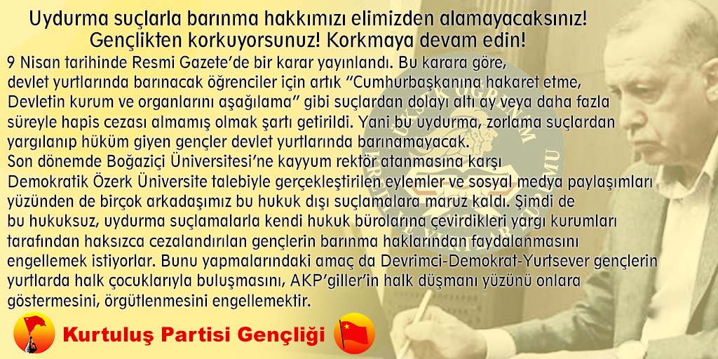 Uydurma suçlarla barınma hakkımızı elimizden alamayacaksınız! Gençlikten korkuyorsunuz! Korkmaya devam edin!