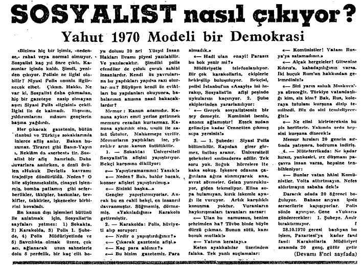 Sosyalist Nasıl Çıkıyor? Yahut 1970 Modeli Bir Demokrasi