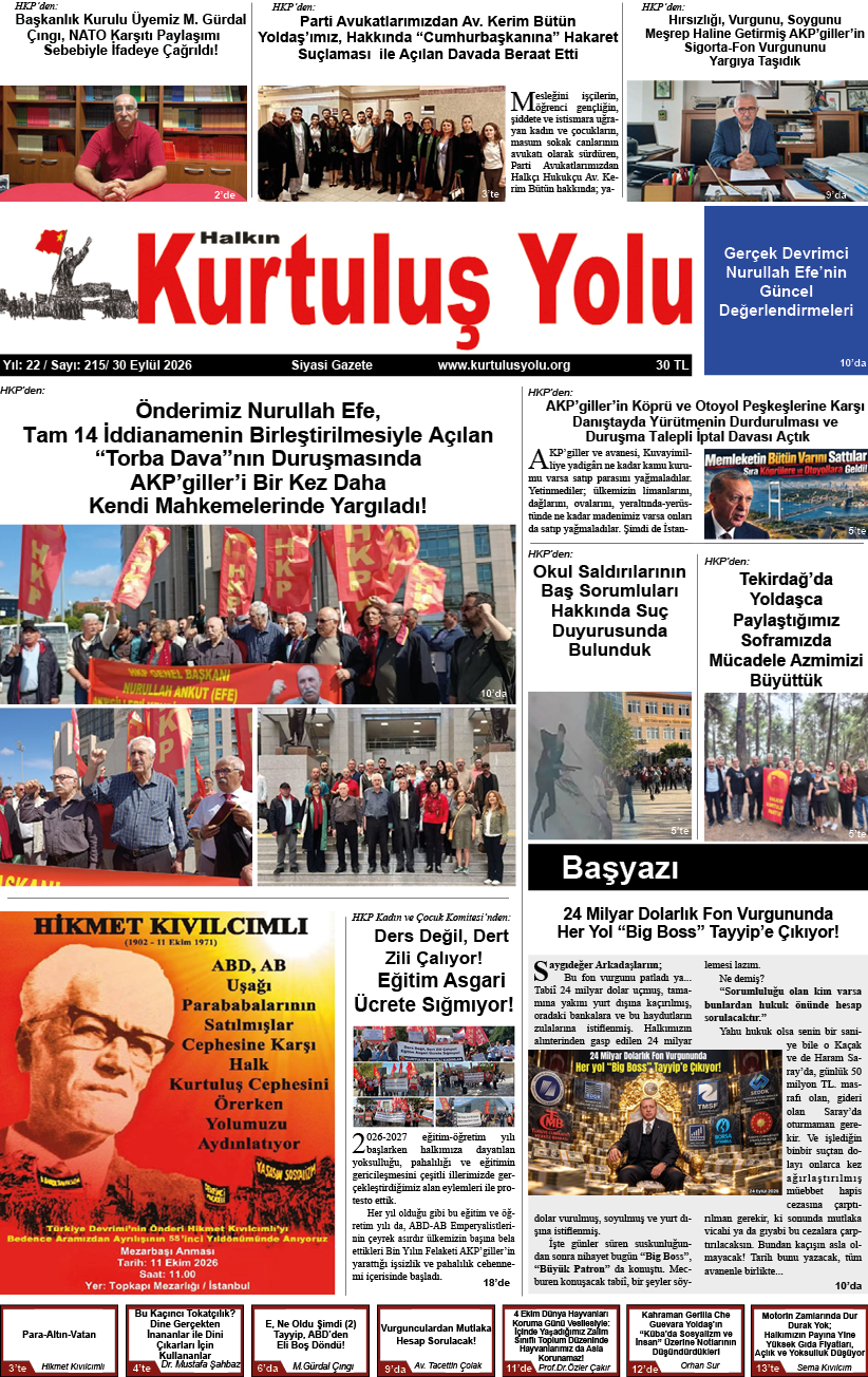 HALKIN KURTULUŞ YOLU SAYI: 215 / 30.09.2026